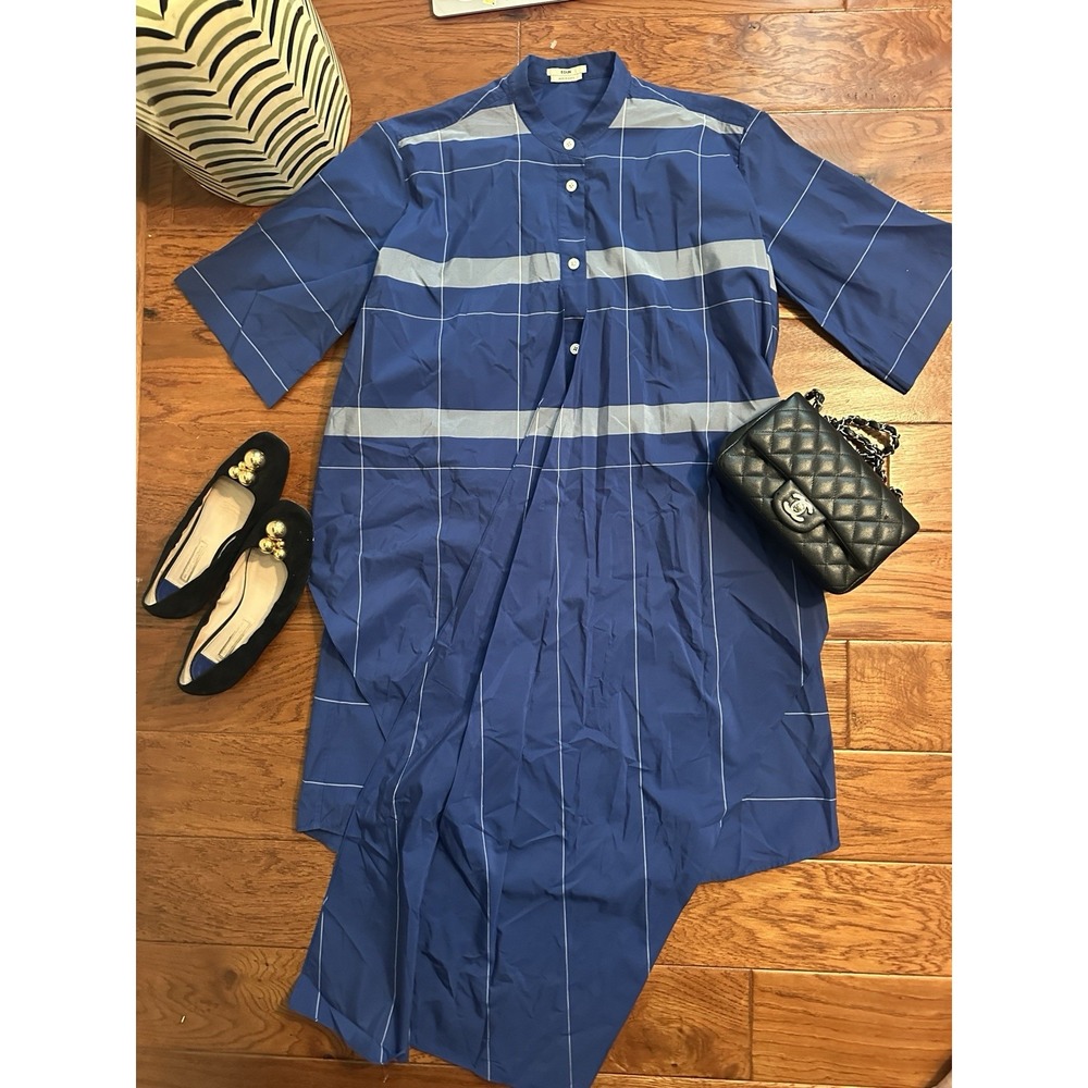 Edun 2 Blue Plaid Convertible Waist Tie Shirt Dress Deconstructed Avant-garde